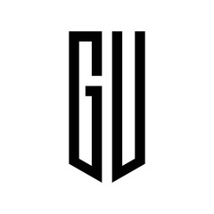 initial letters logo gu black monogram pentagon shield shape