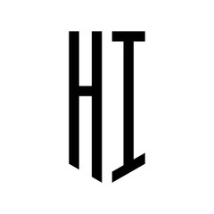 initial letters logo hi black monogram pentagon shield shape