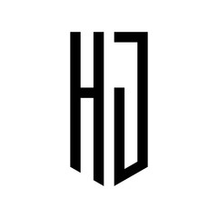 initial letters logo hj black monogram pentagon shield shape