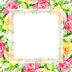 Wildflower rose flower frame in a watercolor style. Full name of the plant: rose. Aquarelle wild flower for background, texture, wrapper pattern, frame or border.