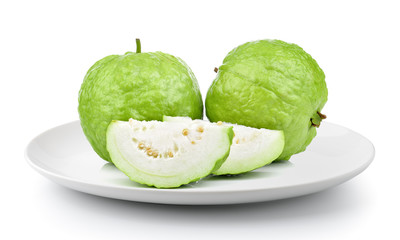 guava in a plate isolated on a white background
