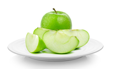 green apple in a plate on white background