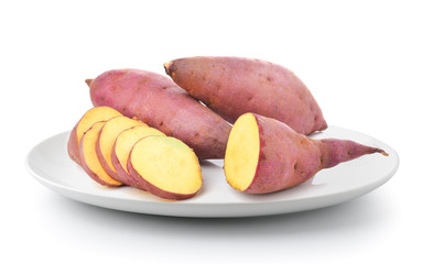 sweet potato in a plate isolated on a white background
