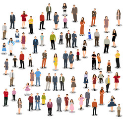 Fototapeta na wymiar Vector, isolated, silhouette large group of standing people, flat style