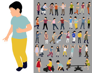 Vector, isolated, collection of children's silhouettes, flat style