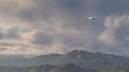 3D UFO over the mountains