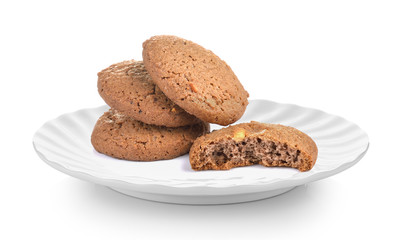 cookie in white plate on white background