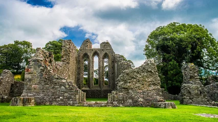 Photo sur Plexiglas Rudnes Inch Abbey en Irlande du Nord. Ruines du monastère de Downpatrick. Co. vers le bas. Voyagez en voiture en été.