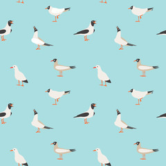Seamless texture with flying seagulls.