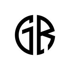 initial letters logo gr black monogram circle round shape vector