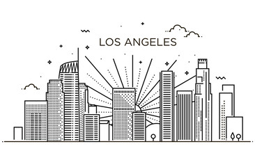 Banner of Los Angeles city in flat line trendy style. Los Angeles city line art.