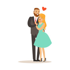Couple in love, man and woman embracing each other, romantic date colorful characters vector Illustration