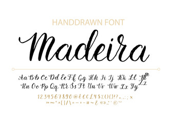 Handdrawn Vector Script font.  Brush style textured calligraphy cursive typeface.  - obrazy, fototapety, plakaty