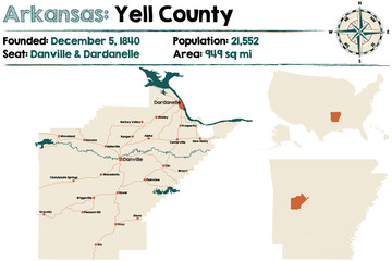 Large and detailed map of Arkansas - Yell county