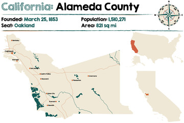 Large and detailed map of California - Alameda county