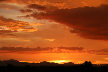 Yellow gold sky evening In tropical countries summer