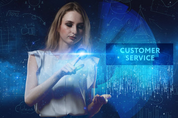 The concept of business, technology, the Internet and the network. A young entrepreneur working on a virtual screen of the future and sees the inscription: Customer service