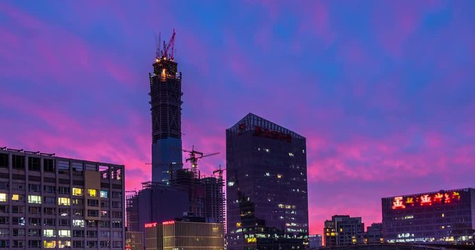 China Zun, is a supertall skyscraper under construction in the Central Business District of Beijing. One of many construction sites in Beijing. 4k Timelapse