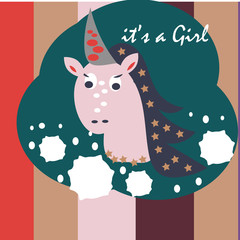 Unicorn vector icon. Head portrait horse sticker, patch badge. Cute magic cartoon fantasy animal. Dream symbol. Design for children
