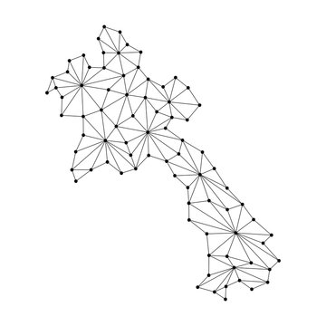 Laos map of polygonal mosaic lines network, rays and dots vector illustration.