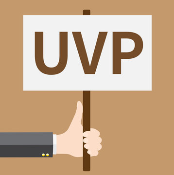 Hand holds UVP sign