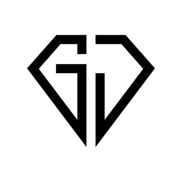 initial letters logo gj black monogram diamond pentagon shape