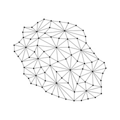 Reunion map of polygonal mosaic lines network, rays and dots vector illustration.