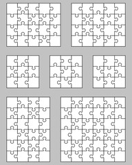 Vector illustration of seven white puzzles, separate parts