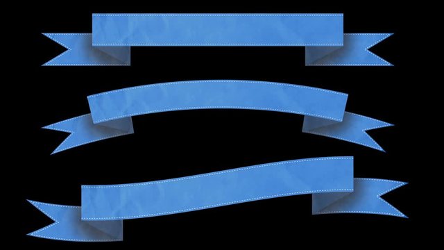 Animated ribbon banners for your text. Blue. Matte channel included.