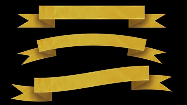 Animated ribbon banners for your text. Yellow. Matte channel included.