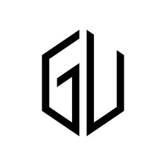 initial letters logo gu black monogram hexagon shape vector