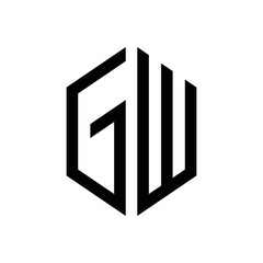 initial letters logo gw black monogram hexagon shape vector