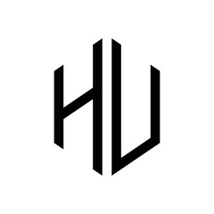 initial letters logo hu black monogram hexagon shape vector