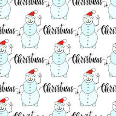 Snowman seamless pattern for Christmas and winter decorations. Wrapping paper design