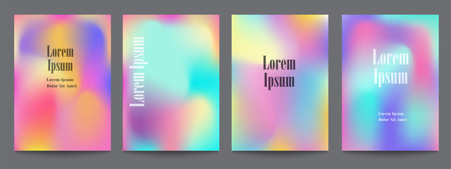 Vector set of template with bright holographic backgrounds
