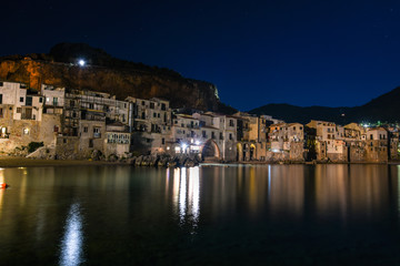 Fototapeta na wymiar Fishing village Cefalu at the Mediterranean Sea of Sicily Italy