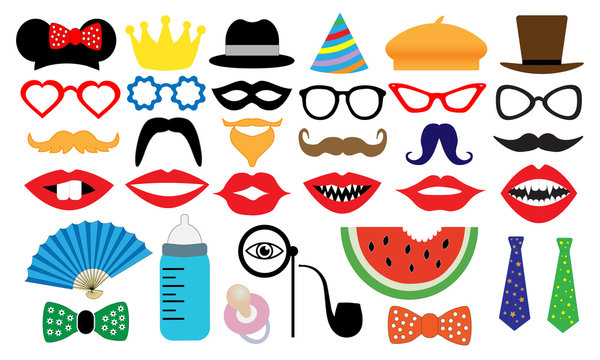 Photo booth accessory collection. Props retro party set. 