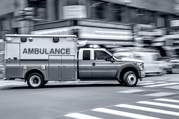 ambulance on emergency car  in monochrome blue tonality