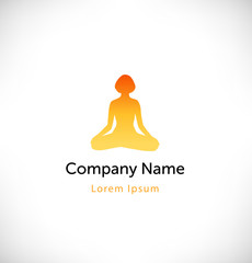 Vector contour of woman in the yoga pose, the Lotus position. Logo with yoga symbol. 