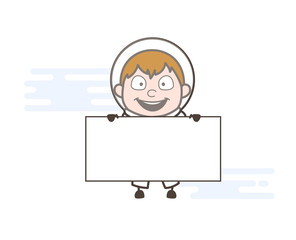 Cartoon Astronaut Showing a Message Banner Vector Illustration