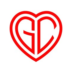 initial letters logo gc red monogram heart love shape