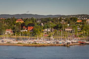 Fototapeta na wymiar Arriving at Oslo from the River