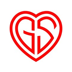 initial letters logo gs red monogram heart love shape