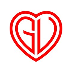 initial letters logo gu red monogram heart love shape
