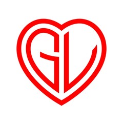 initial letters logo gv red monogram heart love shape