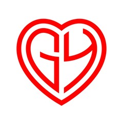initial letters logo gy red monogram heart love shape