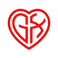 initial letters logo gx red monogram heart love shape