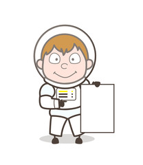 Cartoon Cosmonaut with Blank Banner Vector Illustration