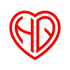 initial letters logo hq red monogram heart love shape