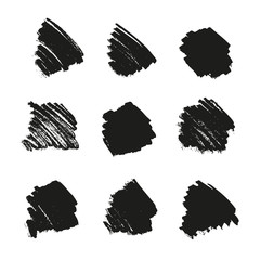 Collection of ink brushstrokes on white, vector set of artistic design elements